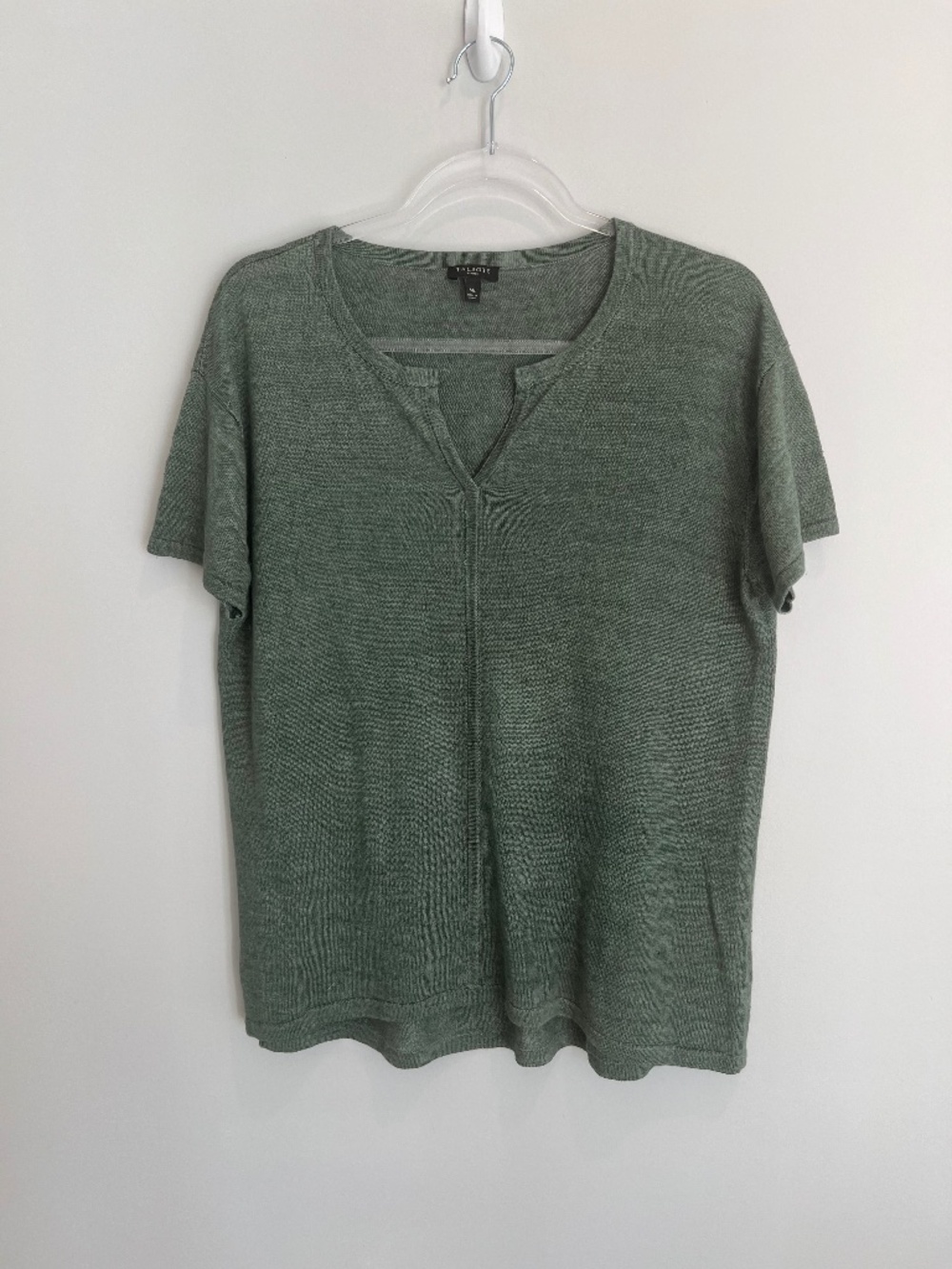 Talbots Petite Medium 100% Linen Green Knit Top
